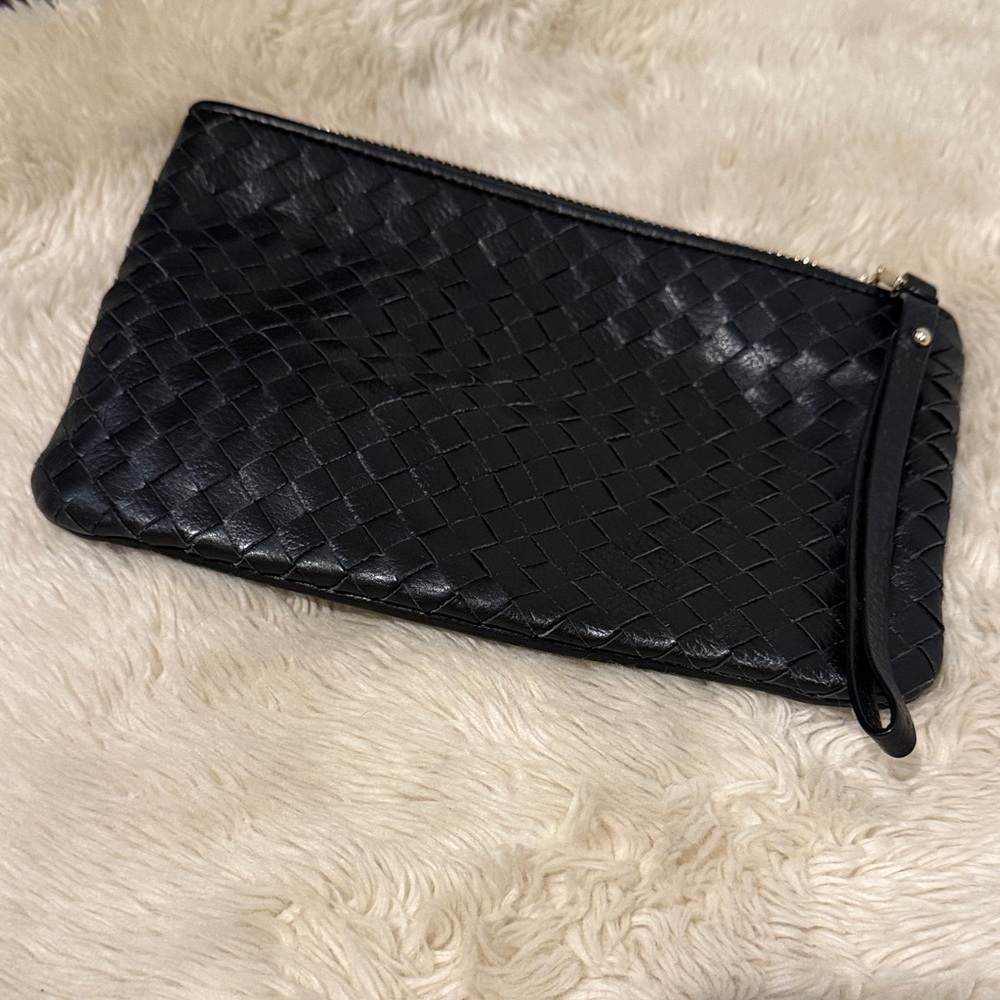 Cole Haan Black Woven Leather Clutch